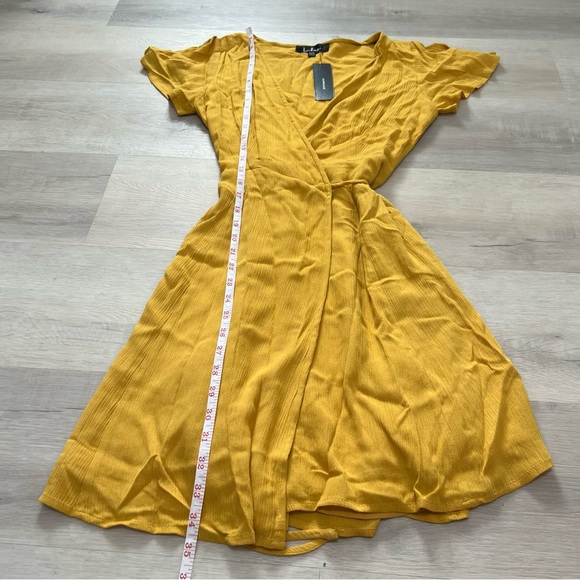 NWT Lulus Harbor Point Mustard Yellow Flutter-Sleeve Mini Wrap Dress - Picture 12 of 12